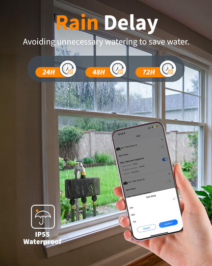 Diivoo 3 Zone WiFi Water Timer with Brass Inlet, Smart Sprinkler Hose Timer 3 Outlets Compatible with Alexa/Google Assistant, 18 Irrigation Plans, Rain Delay & Mist Mode for Garden Lawns (2.4GHz Only)