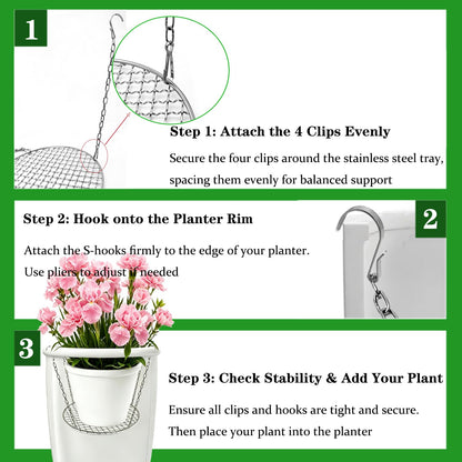 CHENGLAI Stainless Steel Adjustable Height Planter Insert for Large Pots, 4 Hooks with Chains Plant Riser for Inside Pots, Fits Flower Pot Opening 12-18" Wide, Indoor Outdoor Use