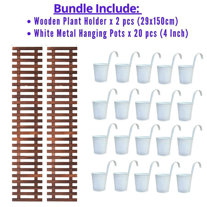 ShopLaLa Bundle - 4 Inch Metal Pots + 2 Wooden Plants Holders, Great Value Pack to Create Vertical Garden, Herb Planters, Green Wall, Vertical Planters