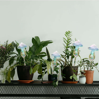 Vodhord Plant Watering Globes 4 Pack, Self Watering Planter Insert, Mushroom Self Watering Globes for Indoor & Outdoor Plants, Top-Fill Watering, Watering Bulbs Made from Hand-Blown Durable Glass