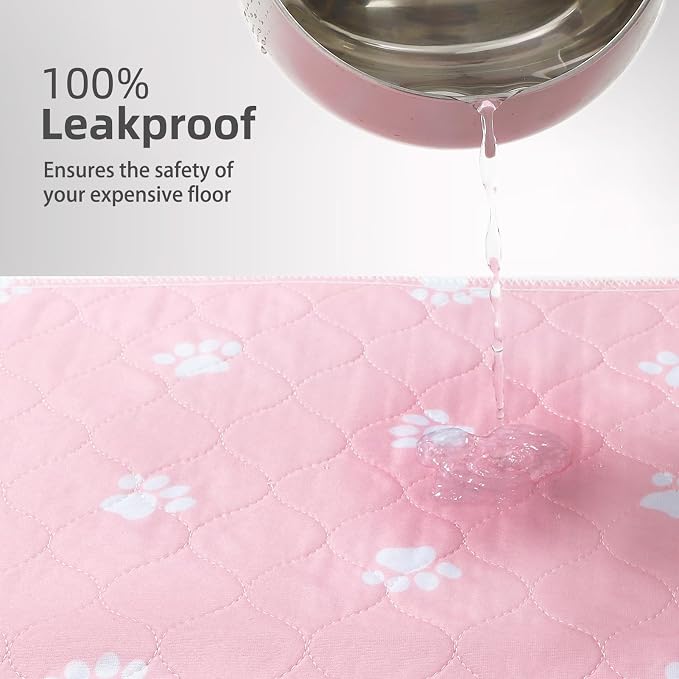 PUPTECK Washable Pee Pads for Dogs - Waterproof Reusable Puppy Potty Training Pads Whelping Mat - Fast Absorption Non-Slip Pet Food Feeding Mat (Pink, 34x36 Inch (Pack of 2))