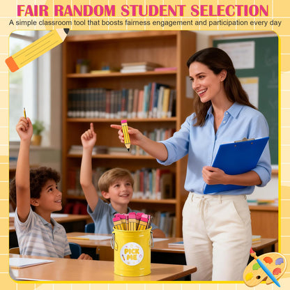Jieting 101 Pcs Pencil Flip Name Sticks with Metal Holder and Sticker, Random Student Selector Pick Me Sticks for Teacher Classroom Management and Learning Activities
