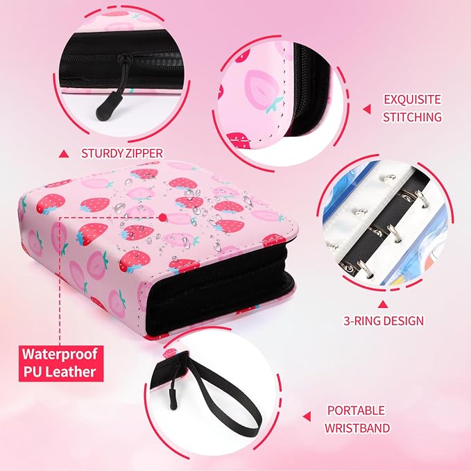 Small 1 Pocket Card Binder for Cards,Mini Trading Card Binder Holder Fits 80 Cards with 40 Removable Sleeves,Card Collection Binder Album Book Case for TCG,MTG,Sports Games (Strawberry Peach)