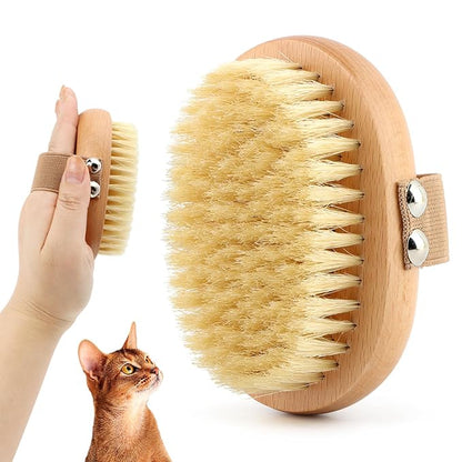 Soft Boar Bristle Pet Palm Brush for Short Haired Dogs and Cats with Band, Reduce Shedding,Ergonomic Dog Brush(Soft dog brush)