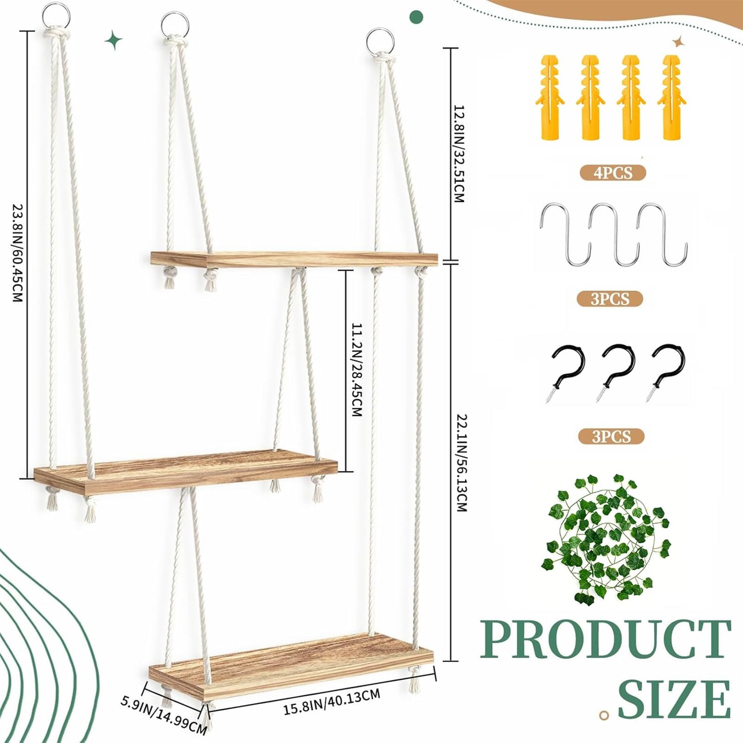 CMXZSAM Window Plant Shelves 3-Tier Boho Window Sill Plant Shelf Indoor Hanging Wood Window Plant Hanger for Plants Herb Garden, Flower, Succulents, Micro Greens, Seedling Pots Display Stand