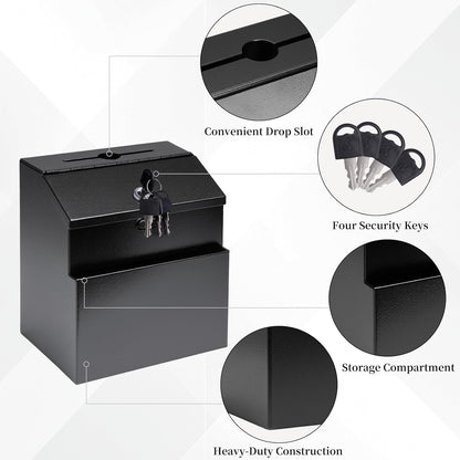 Suggestion Box with Lock and Slot 2 Pack Metal Wall Mounted Donation Box with 4 Keys