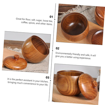 Garneck Elegant Wood Grain Condiment Pot Spice Organizer Lids Wooden Seasoning Jars for Salt Spices Seasonings Kitchen Box Lid Wood Condiment Container