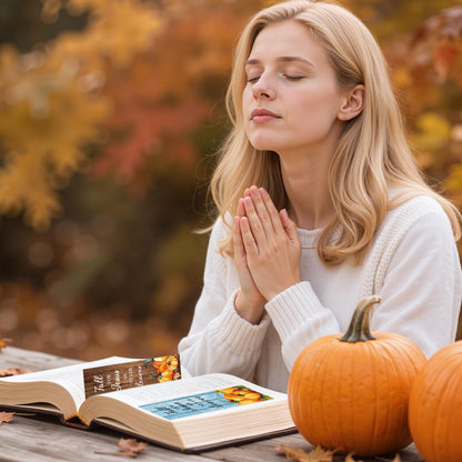 TICIAGA Fall Pumpkin Bible Bookmarks - 120Pcs Fall for Jesus He Never Leaves Religious Bible Verse Bookmarks, Autumn Pumpkins Page Marker for Book Lovers, Christian Church Giveaways for Sunday School