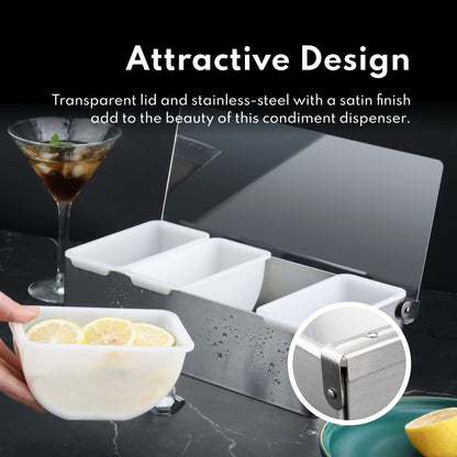 New Star Foodservice 48025 Stainless Steel Condiment Dispenser with 4 Compartments (NO ICE Tray Included)