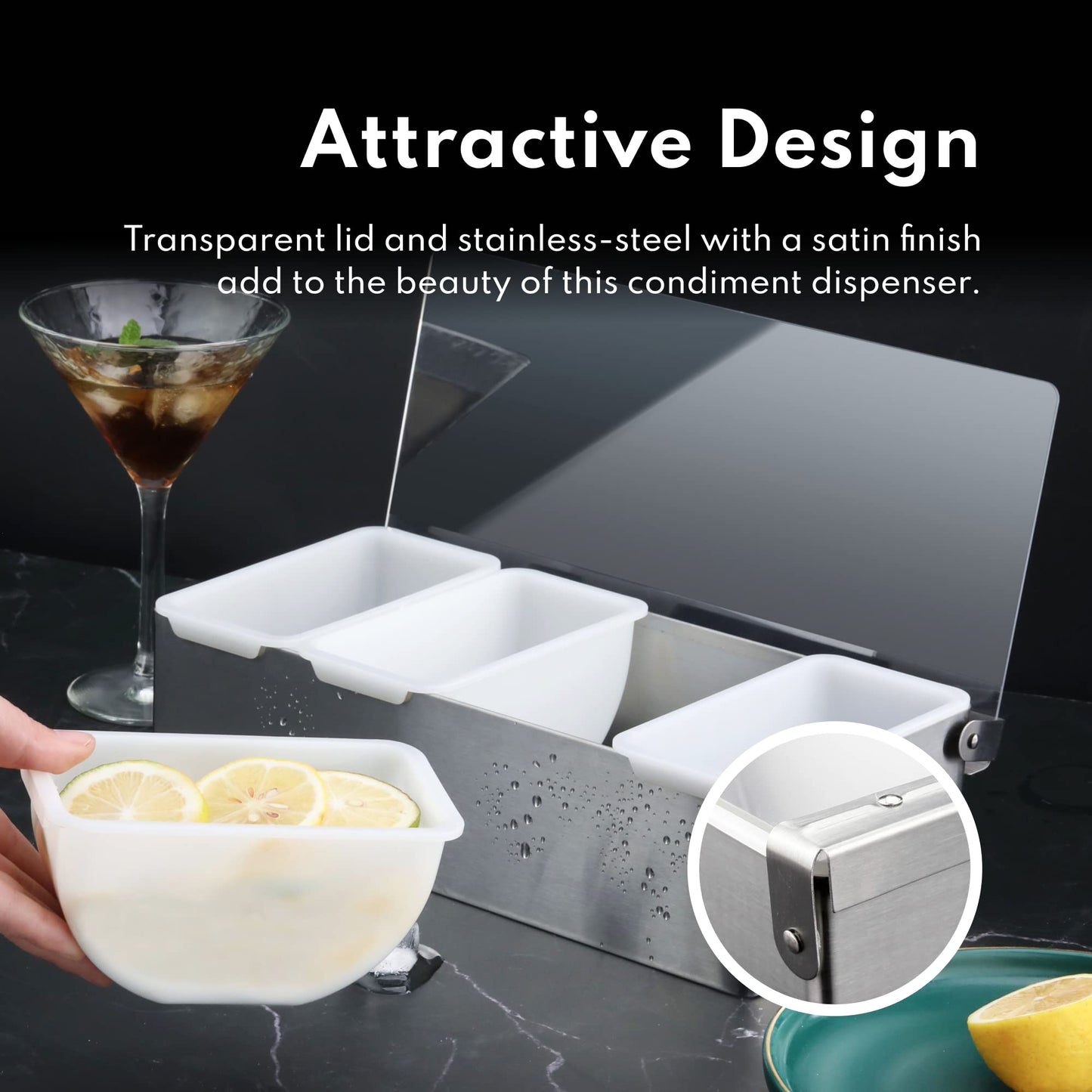 New Star Foodservice Multi-Compartment Restaurant-Grade Condiment Dispensers with 3 Compartments, Silver, Stainless Steel