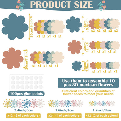 Mooliwe Paper Flowers Decorations for Wall DIY 3D Paper Bulletin Board Mexican Flowers Backdrop Decoration for Classroom Back to School Holiday Party(Morandi,12 Set)