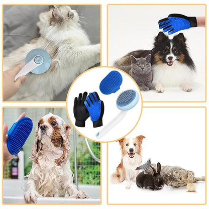 Cat Grooming Glove Brush,Self-Cleaning Slicker Pet Brush for Short and Long Haired Pets,Dog Bath Brush for Shedding and Grooming,Removes Loose Hair and Tangles,Promote Circulation