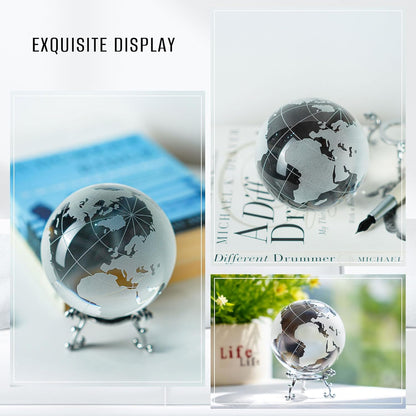 ZEERSHEE 80mm Crystal Earth Globe Ball with Stand World Map Glass Sphere Desk Office Home Decor Glass World Globe Paperweight