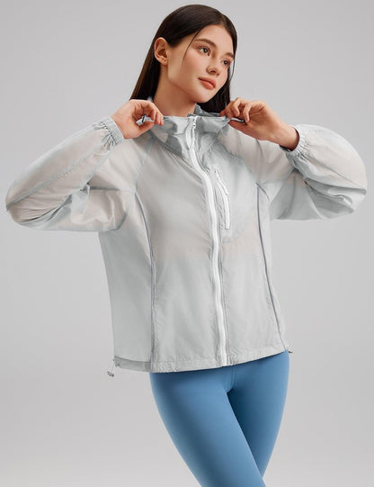 Avoogue Running Jackets for Women Lightweight Full Zip Cropped Workout Jacket Sun Protection Clothing Women Gray M