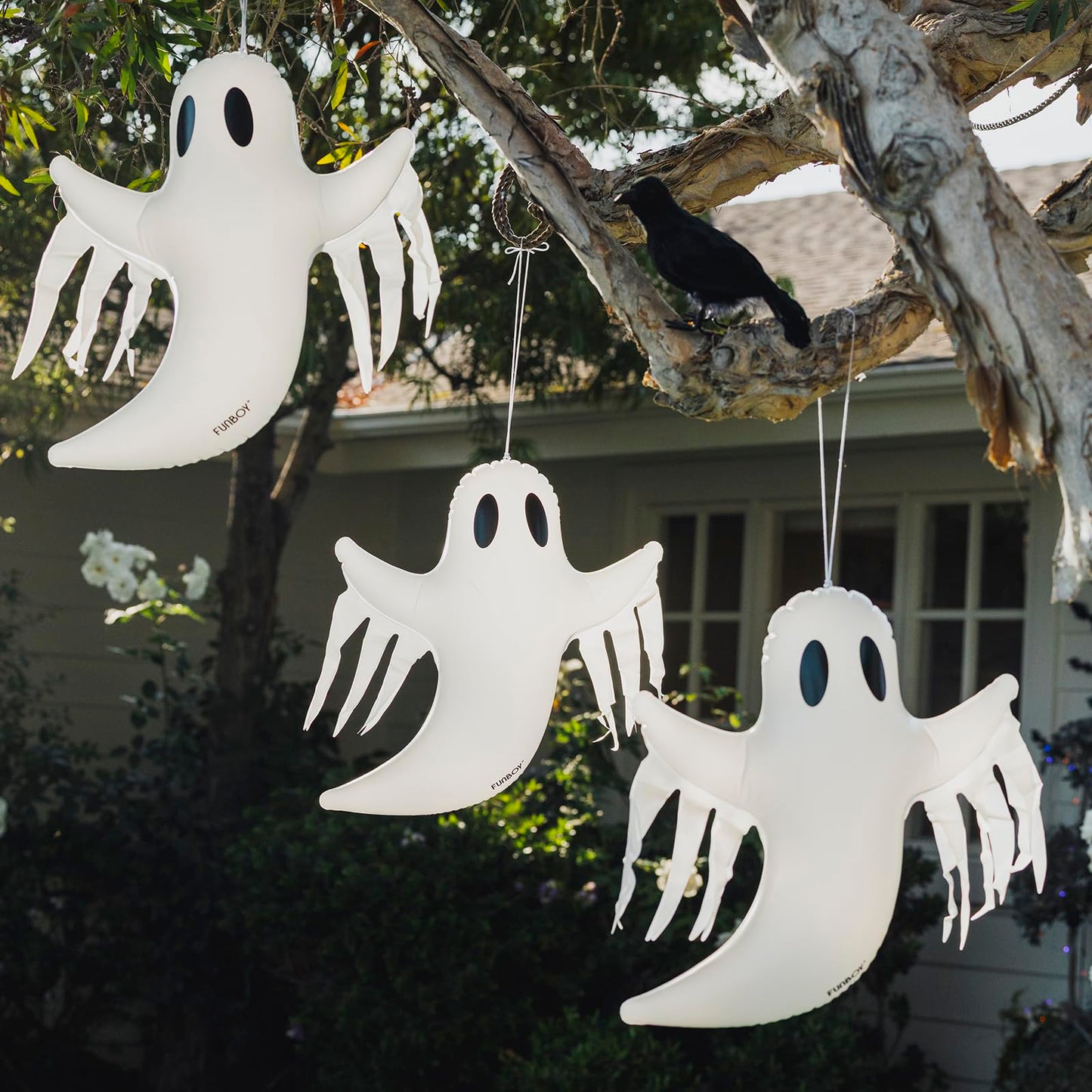 FUNBOY Hanging Ghost Halloween Décor (3 Pack) – Includes Suction Cups & Hangers, Indoor/Outdoor Spooky Decorations