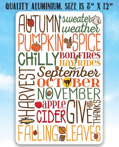 Sweater Weather Pumpkin Spice Metal Sign - Fall and Halloween Home Decor, Autumn Leaves Porch Display, Thanksgiving Season Wall Art Plaque - 8x12 Inch Indoor Outdoor Durable Tin Poster