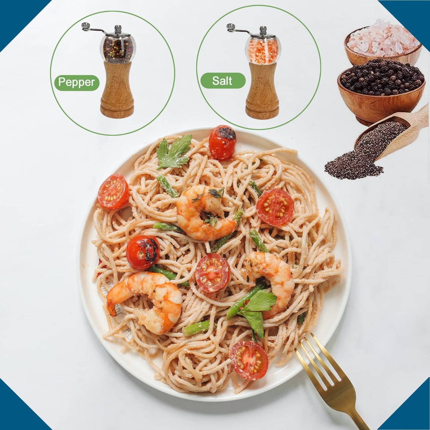 VEIZIBEE Salt and Pepper Grinder Set Hand Crank Salt and Pepper Mill Classical Wooden Salt Grinder Manual Acrylic Pepper Shaker with Adjustable Coarseness for Home Kitchen (Burlywood 1pcs-6in)
