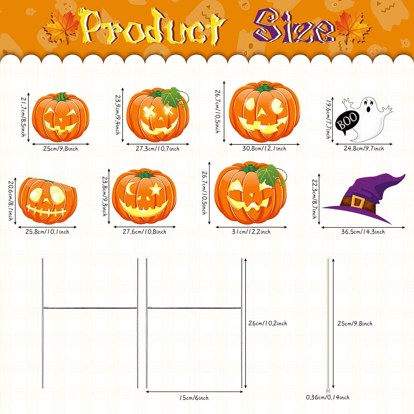 Jetec 2 Pcs 44 Inch Outdoor Halloween Decorations Light up Pumpkin Yard Stakes Plastic Stacked Pumpkin Witches Hat Boo Ghost Stake Sign with LED String Lights for Outside Home Lawn Pathway Party