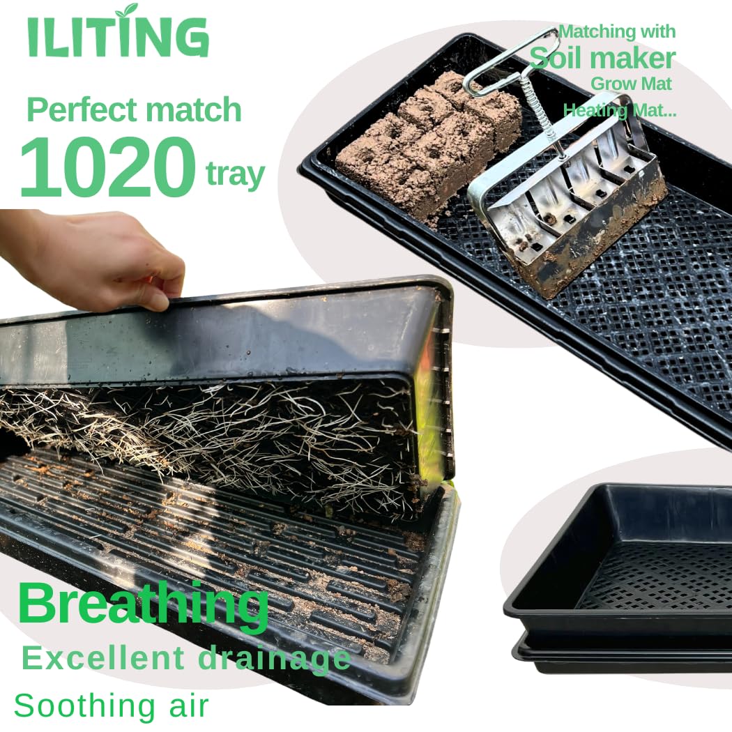 ILITING 1020 Mesh Tray Soil Blocking Tray 1020 Trays Seedling Starter Trays 10 Pack Black 10x21 Inches for Microgreens Hydroponic