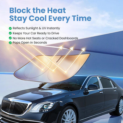 Windshield Sun Shade, Reflective Sunshade for Car Windshield with Mirror Cut-Out, Blocks 99% UV Rays & Keeps Vehicle Cool, Fits Cars, Trucks, SUVs & Vans, Fade-Resistant, (Large)