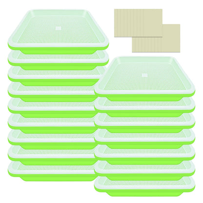 Legigo 16 Pack Green Seed Sprouter Trays- Soil-Free Cultivation Germination Tray, BPA Free Nursery Tray with Planting Paper for Indoors or Outdoors Sprouting Seeds, Grow Grass, Beans and More