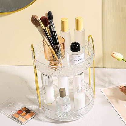 Fangoo 3 Tiers Clear Rotating Makeup Organizer for Vanity, 360 Spinning Skincare Organizers for Dresser Perfume Holder Large Skincare Make Up Storage Cosmetic Organizer for Bathroom Countertop