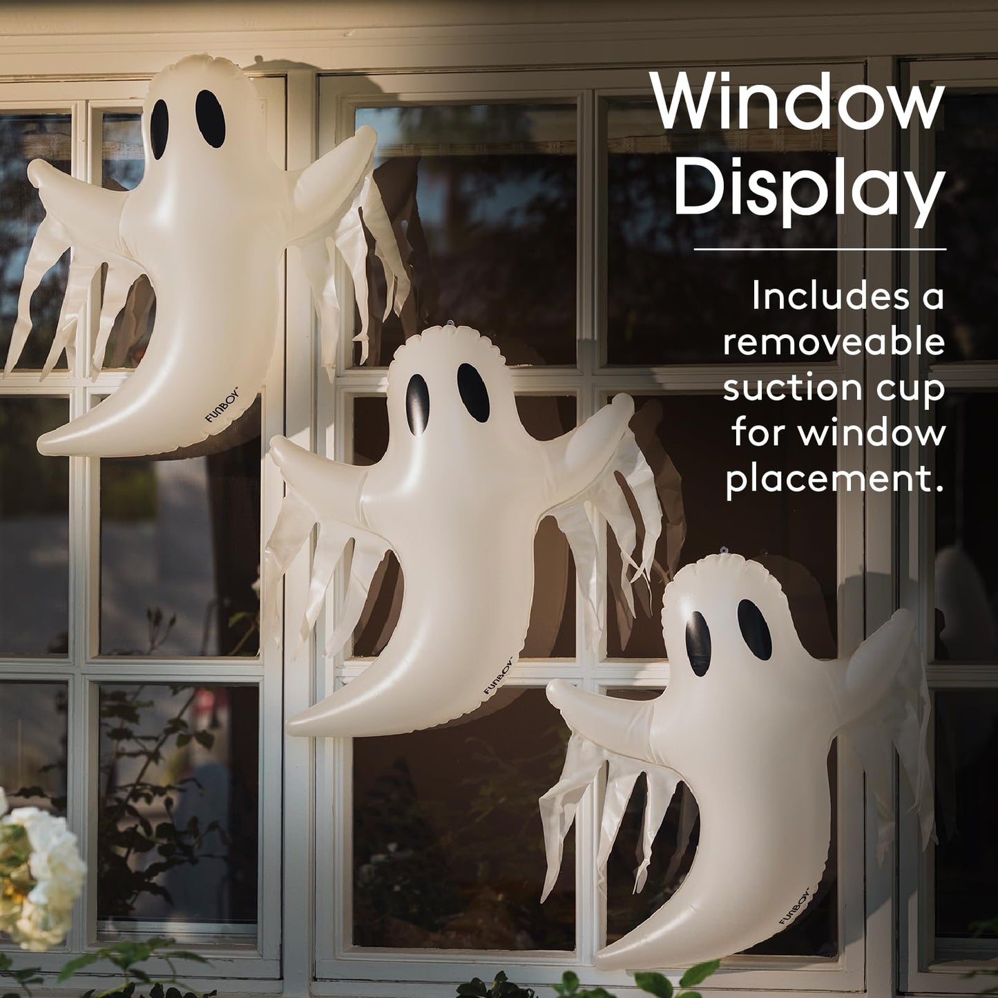 FUNBOY Hanging Ghost Halloween Décor (3 Pack) – Includes Suction Cups & Hangers, Indoor/Outdoor Spooky Decorations