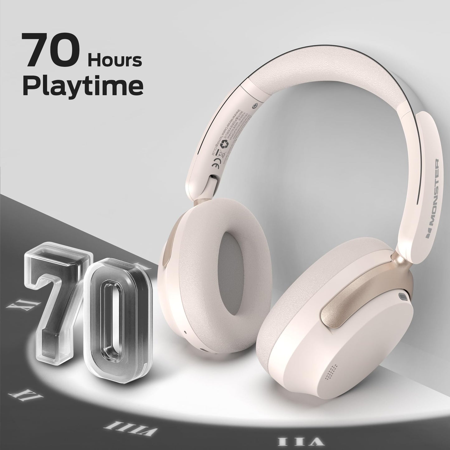 Monster Persona 3rd ANC Wireless Headphones, Noise Cancelling Headphones with Bluetooth 5.4, Foldable Lightweight Over Ear Headphone, Clear Talk, 70H Playtime, Dual Device Pairing, Comfort Fit, White