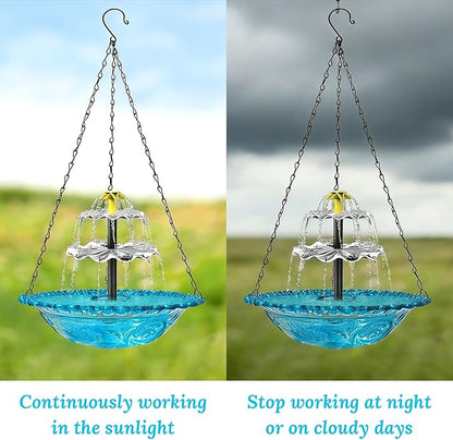 Hanging Solar Bird Bath Fountain - 3 Layers Outdoor Hanging Bird Bath with Solar Fountain, Hanging Bird Bath with Flowing Water for Outdoors Patio Backyard Lawn Garden Decor (Blue)