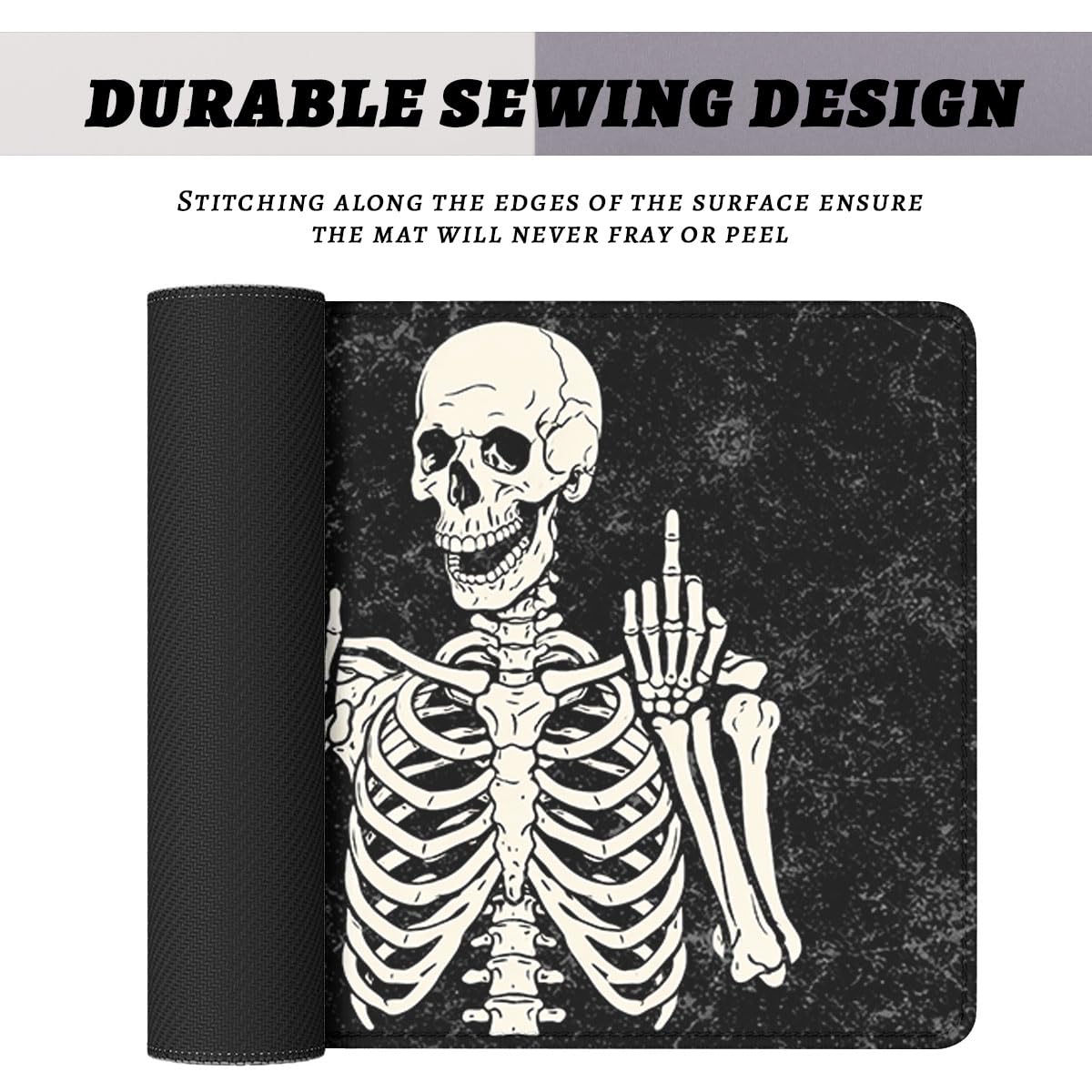 Funny Skeleton Mouse Pad Gothic Sarcastic Skull Halloween Extended Mousepad Waterproof Stitched Edges Rubber Base Non-Slip Deskmap Computer Keyboard Mat 31.5x11.8 Inch