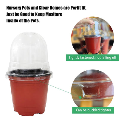RooTrimmer Plant Nursery Pots with Humidity Domes, 50 Sets 4 Inch Soft Nursery Pots Quality Ones (50 Red Pots + 50 Clear Lids), Quality Seeds Starting with Cover