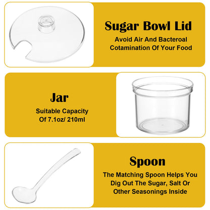 Kegeeei 12-Piece Acrylic Sugar Bowls with Lid and Spoon, Clear Salt & Spice Containers, Candy Dispenser for Coffee Bar, Ice Cream Sundae Toppings & Hot Cocoa Station (7.1 oz)