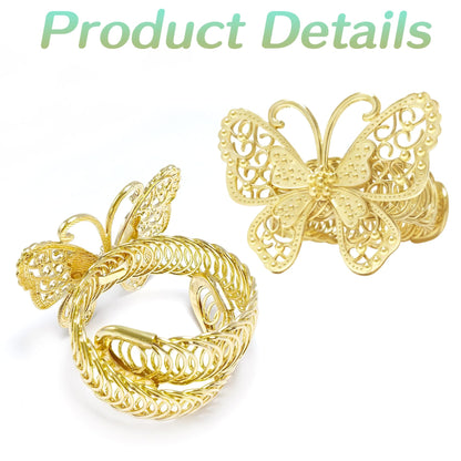 Butterfly Curtain Tiebacks 4 Pack, Gold Metal Curtain Holdbacks, Decorative Boho Curtain Tie Backs for Drapes, Self-Closing Window Curtain Holders for Home Office Cafe Balcony (Gold)