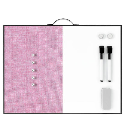 Small White Board Cork-Board Combo - 16 X 12 inches Pink Linen Board & Magnetic Dry Erase Board for Wall, Mini Bulletin Cork Board with Holder for Office, Home and School