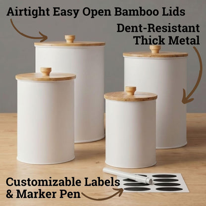 Kitchen Canisters for Countertop Set of 4 with Customizable Chalkboard Labels & Marker Pen - Big Iron Kitchen Canisters with Airtight Lids - White Canister Set - Flour and Sugar Containers Farmhouse