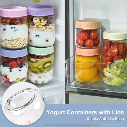 Overnight Oats Containers with Lids, 16oz Wide Mouth Mason Jars with Lids, 9 Pack Glass Jars with Airtight lid for Chia Pudding Yogurt Salad, Meal Prer Oatmeal Jars, Blue