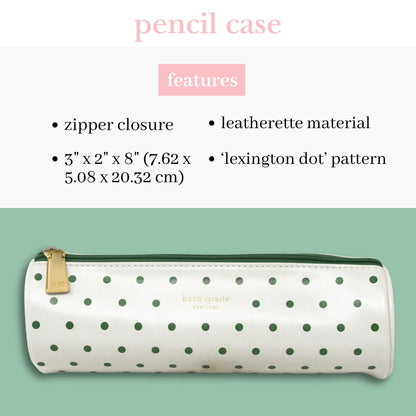 kate spade new york Faux Leather Pen and Pencil Case, Small Pouch for Office Organization for Women with Zipper Closure (Lexington Dot)
