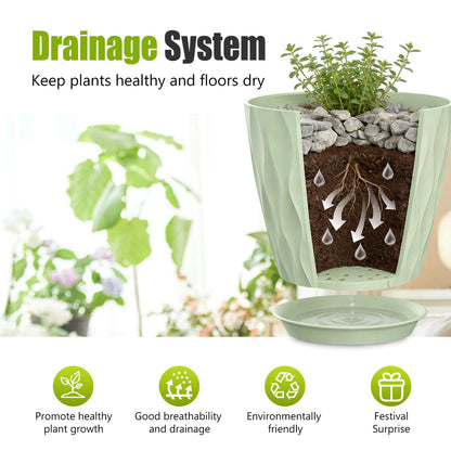 SQKH 8 Inch Plastic Plant Pots,Set of 5 Flower Pots,Planters with Drainage Holes & Saucers, Indoor Outdoor Garden Pots for Home Decor(Green)