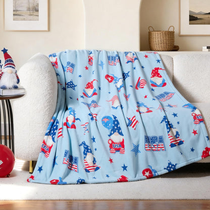 Cozy Bliss Gnome Patriotic Throw Blanket - 4th of July Warm MilkyPlush Throw Blankets,Ultra Soft Cozy Blankets for Couch,Sofa and Bed,Blue,50"x60"