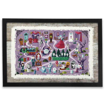 Disney Haunted Mansion Map Framed Wood Wall Decor - Fun Haunted Mansion Picture for Kids' Room or Halloween Decor
