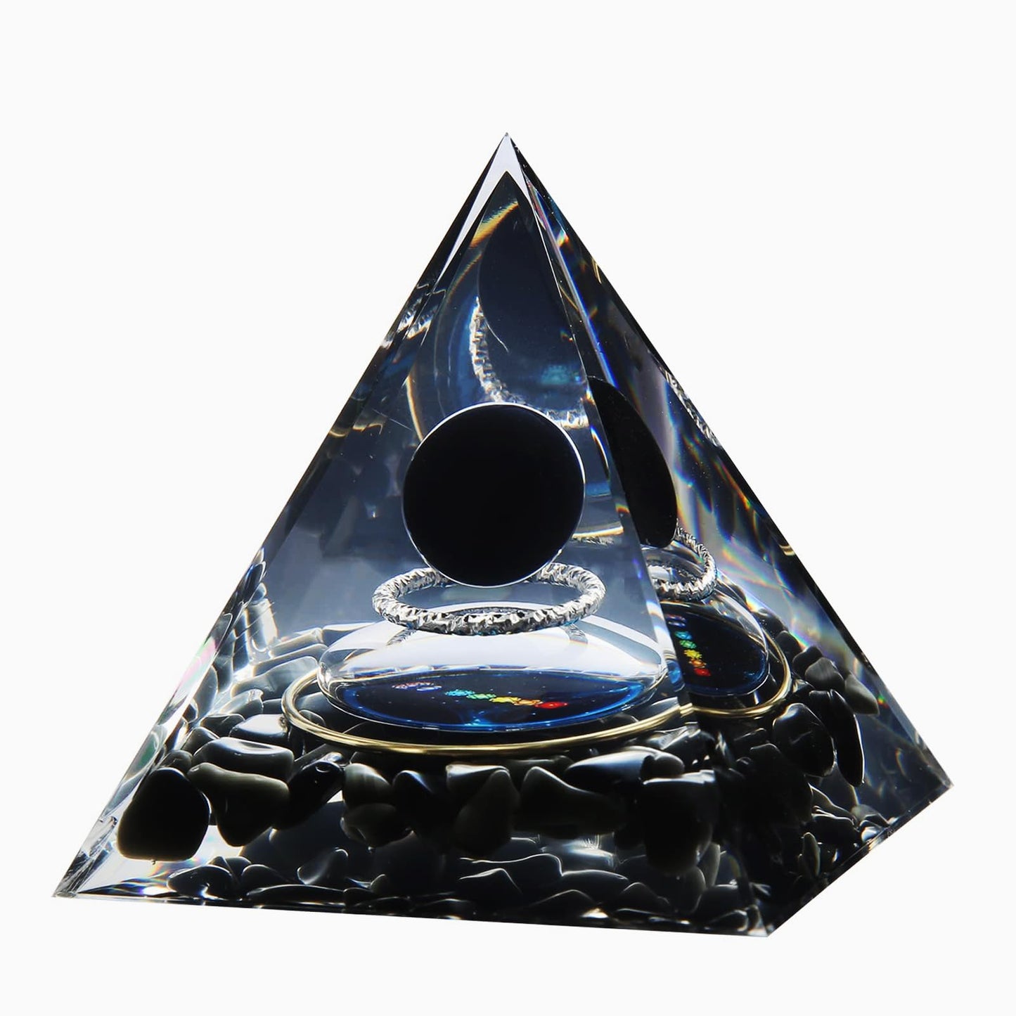 Orgone Pyramid - Positive Energy Source for Meditation, Stress Relief, Wealth Attraction | Crystal Pyramid Orgonite with Protection Crystals | Ideal Energy Generator & Stylish Room Decor