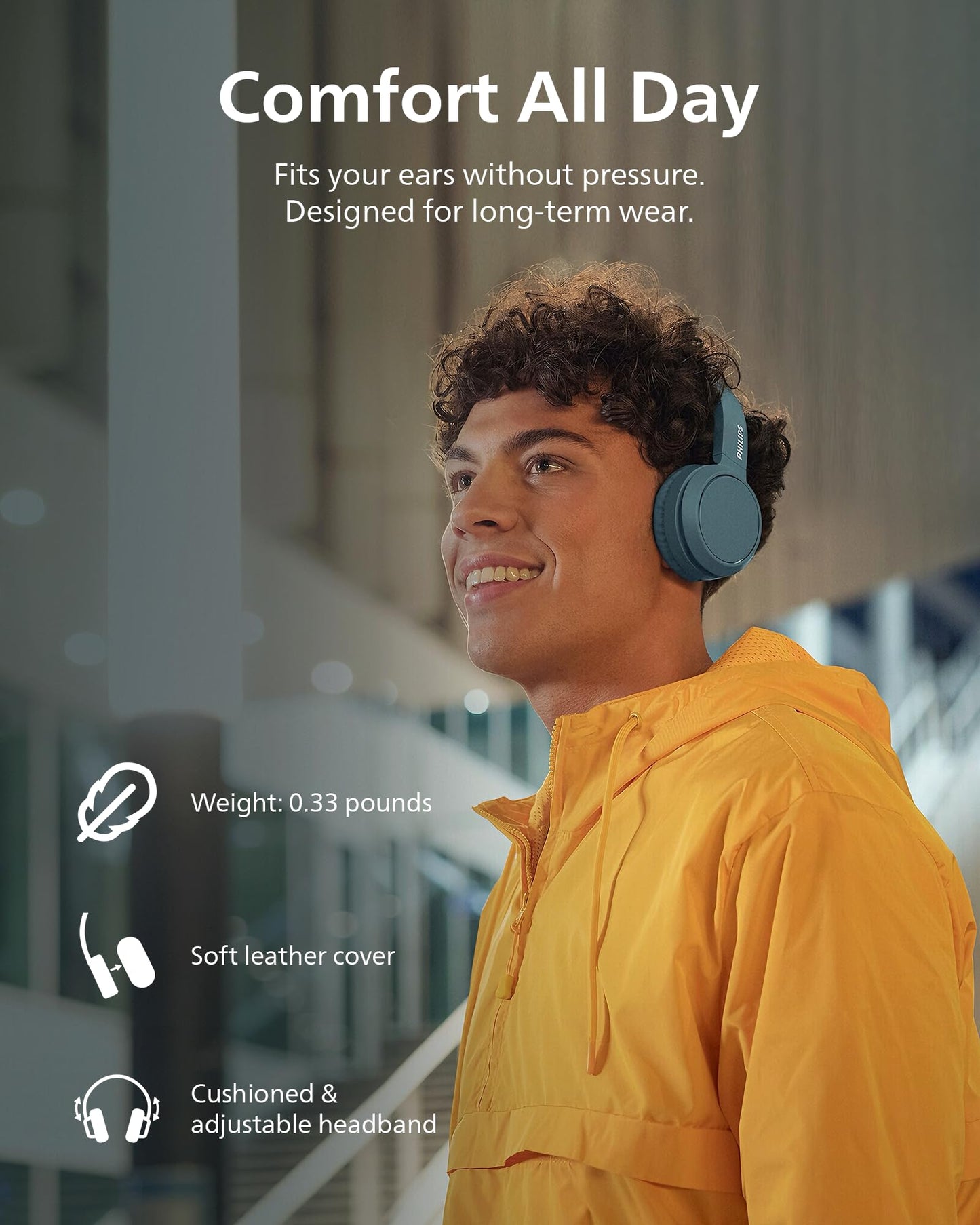 Philips H4205 Wireless Headphone,On-Ear Bluetooth Headphone with BASS Boost,Quality Sound,32mm Drivers,29-Hour Battery Life,Fast Charging,Lightweight,Adjustable Cushioned Headband,Soft Ear Cups,Blue