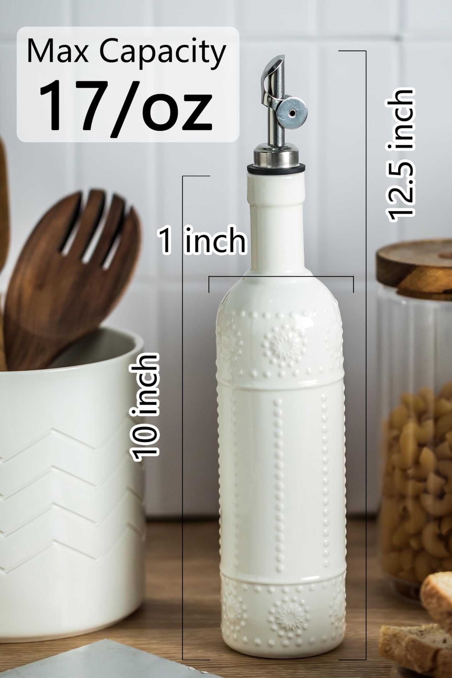 LYEOBOH Olive Oil Dispenser Bottle with Spout, 17 OZ Oil Dispenser for Kitchen, Ceramic Dispensing Bottles for Kitchen, Cooking, Gravity Spout, Housewarming Gift