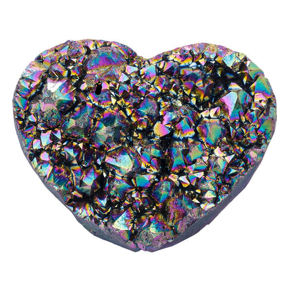 Rockcloud Natural Titanium Coated Crystal Quartz Cluster Druzy Geode Heart Shape Gemstone Figurine for Meditation Reiki Healing Home Decoration, Rainbow