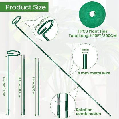 Plant Support Stakes 6 Pack, 12/24/36 Inch Heavy Duty Metal Plant Stakes, Adjustable Garden Plant Support Cages/Rings for Outdoor Indoor Plants, Plant Stick Support for Amaryllis Tomato Peony Orchid