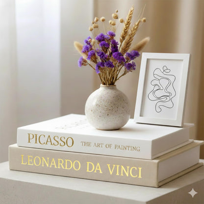 Decorative Books with Picture Frame Set - Neutral Linen Books for Home Decor - Stackable Faux/Fake Bookfor Coffee Table, shelf, entryway, Bedside - Hidden Storage Box for Remote & Photo（Set of 2）
