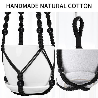 IDEEEPAN Macrame Plant Hanger - Fits 4 to 15 inches Pots for Indoor Outdoor, 43"/35"/29" Different Sizes Set, Black (POTS NOT Included)