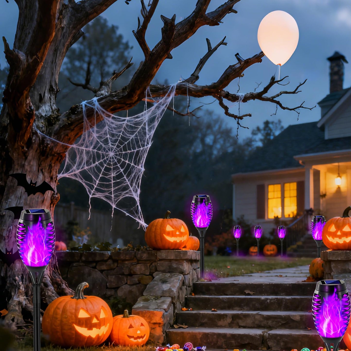 Swingers Solar Lights Outdoor,Halloween Solar Torch Lights with Flickering Flame,Waterproof Outdoor Garden Lights for Outside Patio Pathway Yard Decorations(12, Purple)