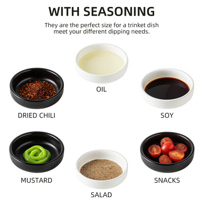 KAMAIDI Dipping Bowls Set, Ceramic Sauce Dishes, 2 oz Soy Sauce Dish, Side Bowls, Small Bowls for BBQ, Condiments, Appetizer, Dessert, Sushi, Set of 6 (White)