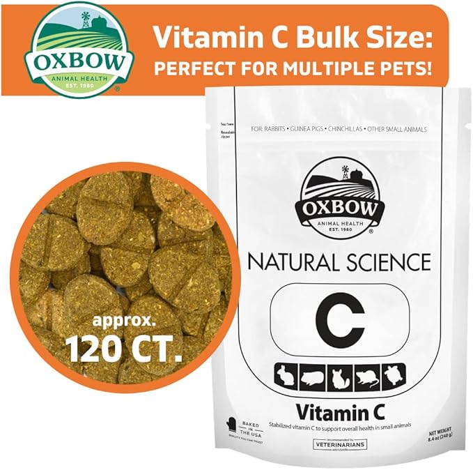 Oxbow Natural Science Vitamin C Supplement, Vitamin C for Guinea Pig, Made with Oxbow Timothy Hay, Pet Supplements for Guinea Pigs, Timothy Hay Formula, Veterinarian Approved, Made in USA, 8.4 oz